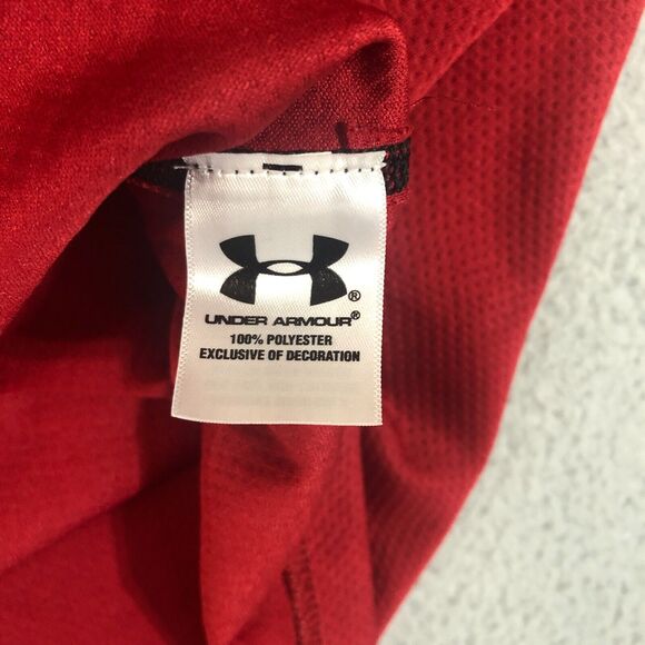 Under Armour Shirt Mens XL Red Pullover Mock Neck 1/4 Zip Logo Long Sleeve - Picture 9 of 13